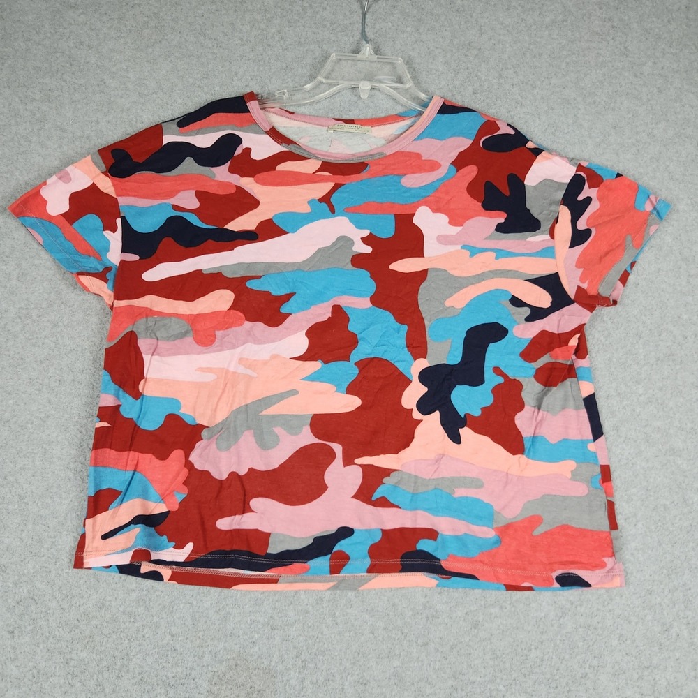 Zara T-Shirt Womens L Multi Camo Trafaluc Boxy Short Sleeve Crew Neck Streetwear
